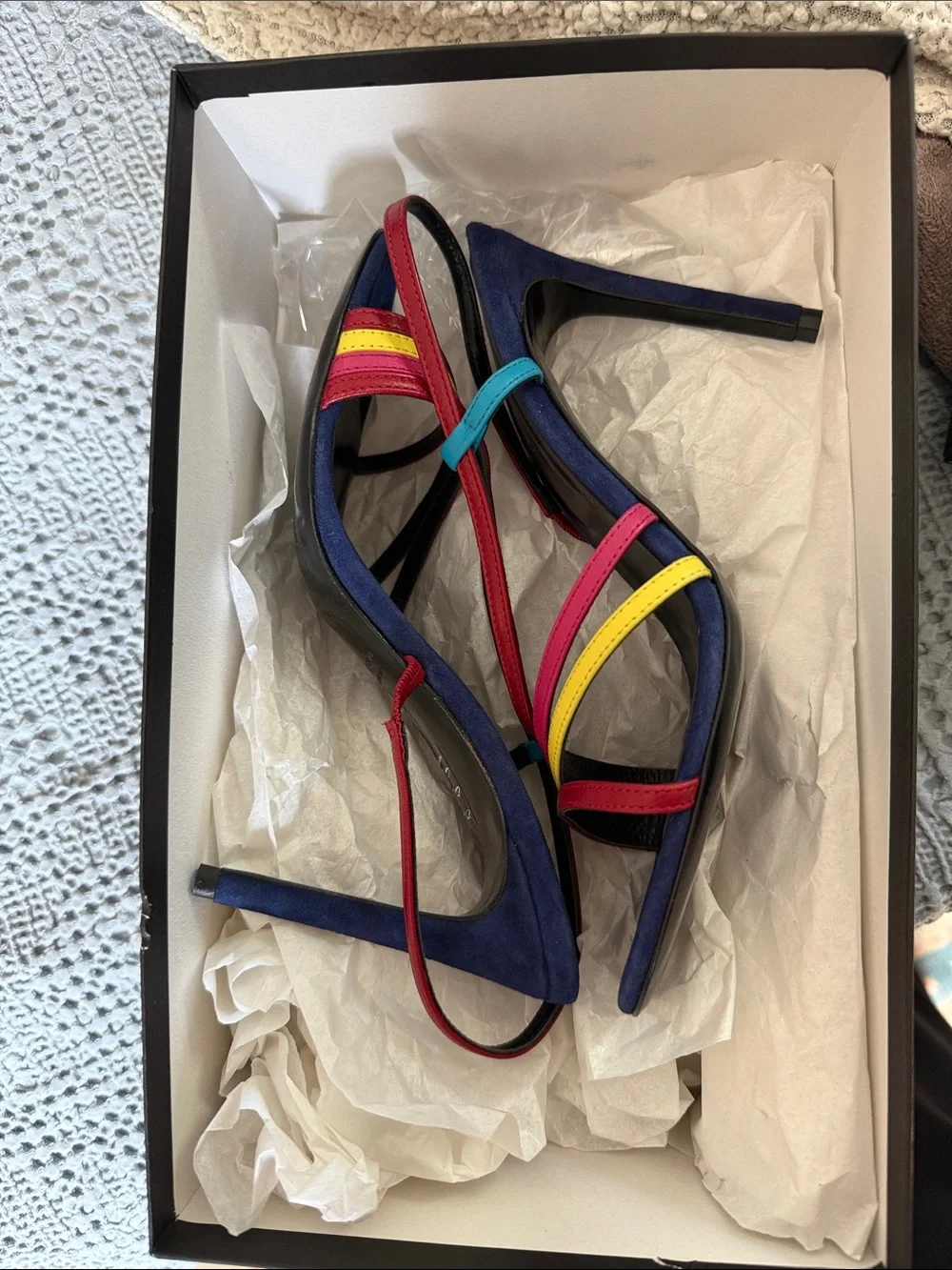 NIB Barneys New York Black Multicolor Slingback Heels